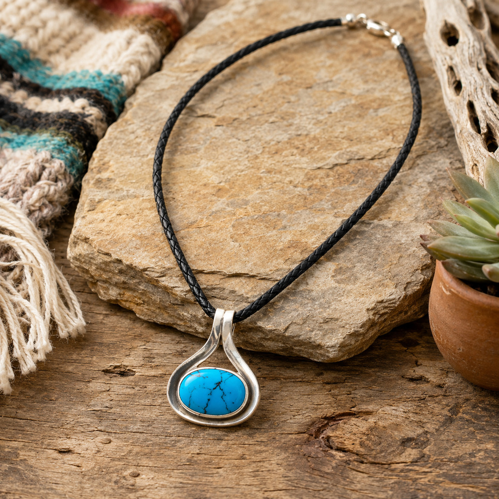 Sterling Silver Turquoise Look Necklace Desert Chic Modern Southwestern Rodeo